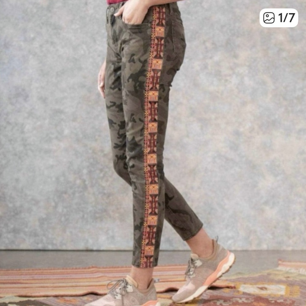 DRIFTWOOD High Rise Camouflage Jeans with Red and Orange Trim
